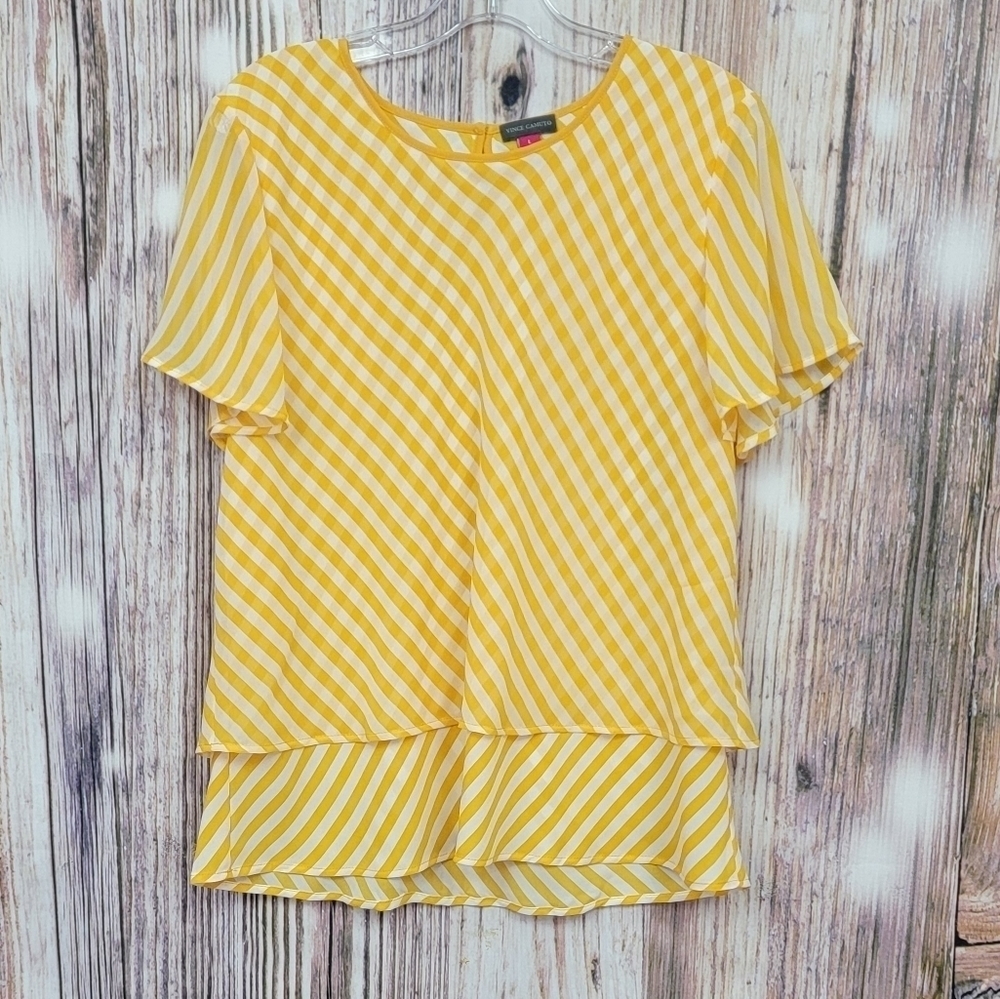 Vince Camuto Flutter Sleeve Stripe Layered Blouse - image 2